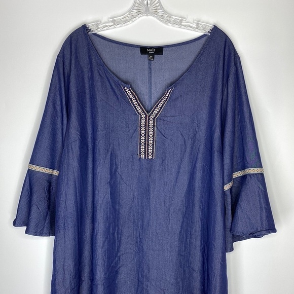 Naif Blue Denim Boho Tshirt Bell Sleeve Dress Size 3X - Picture 2 of 7
